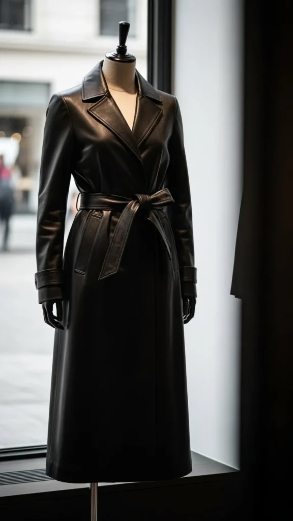 Belted Long Leather Coat