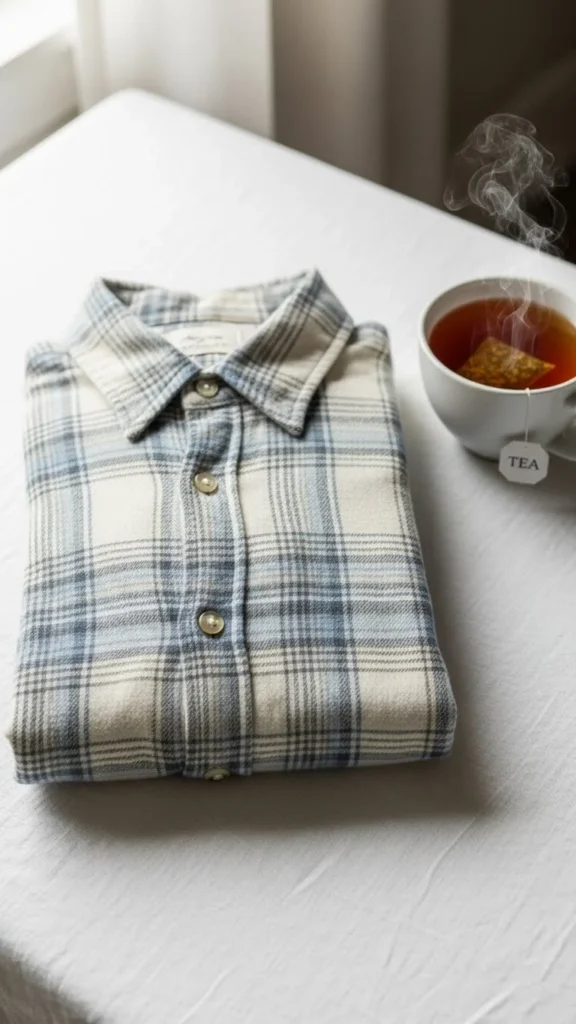 Cream and Dusty Blue Flannel