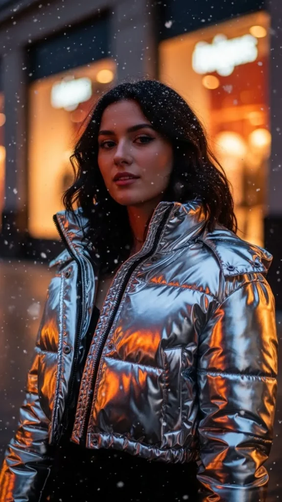 Cropped Metallic Puffer