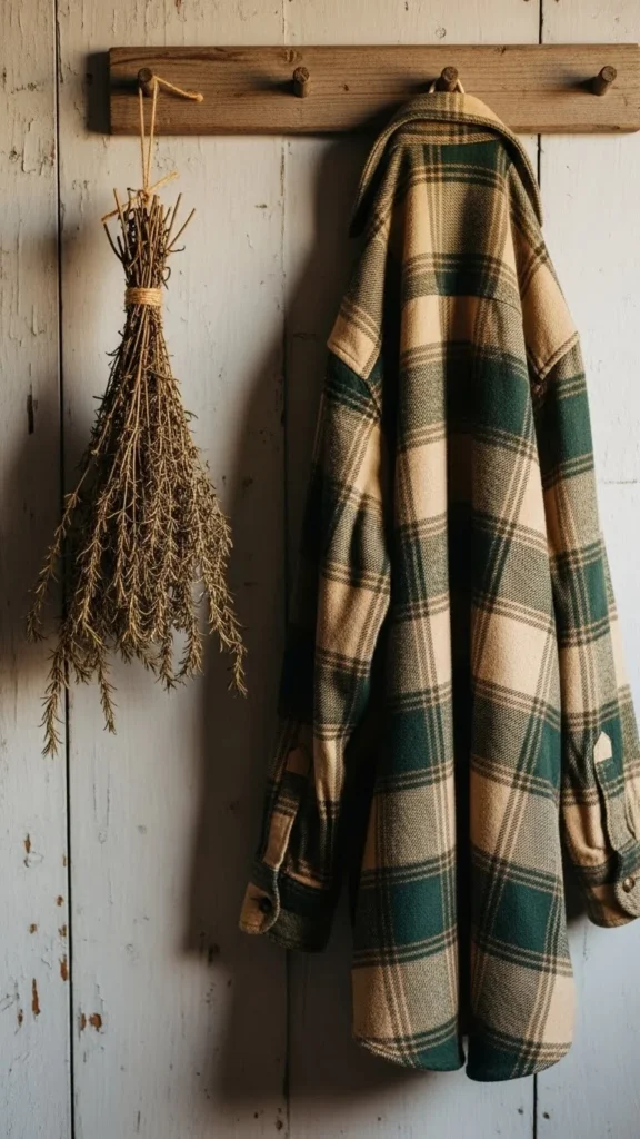 Tan and Forest Green Flannel