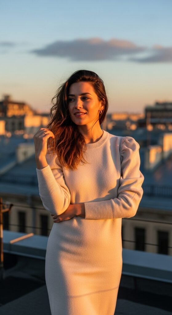 Puff-Sleeve Sweater Dress