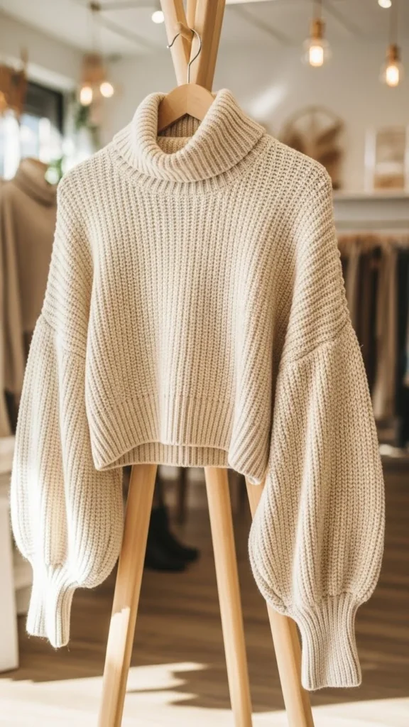 Cropped Knit with Balloon Sleeves