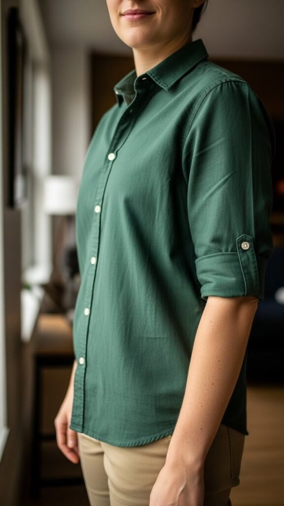 Green Button-Down With Rolled Sleeves