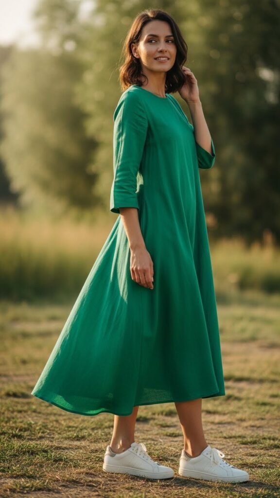 Green Midi Dress With Sneakers