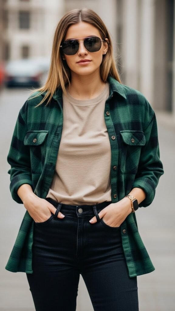 Green Flannel With Black Jeans