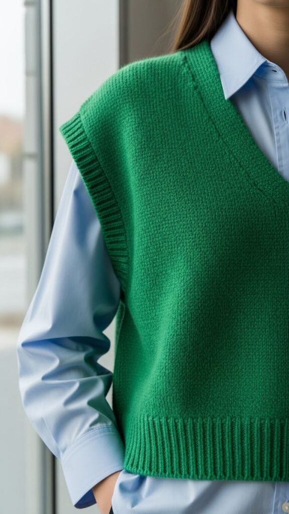 Green Knit Vest Layered Look