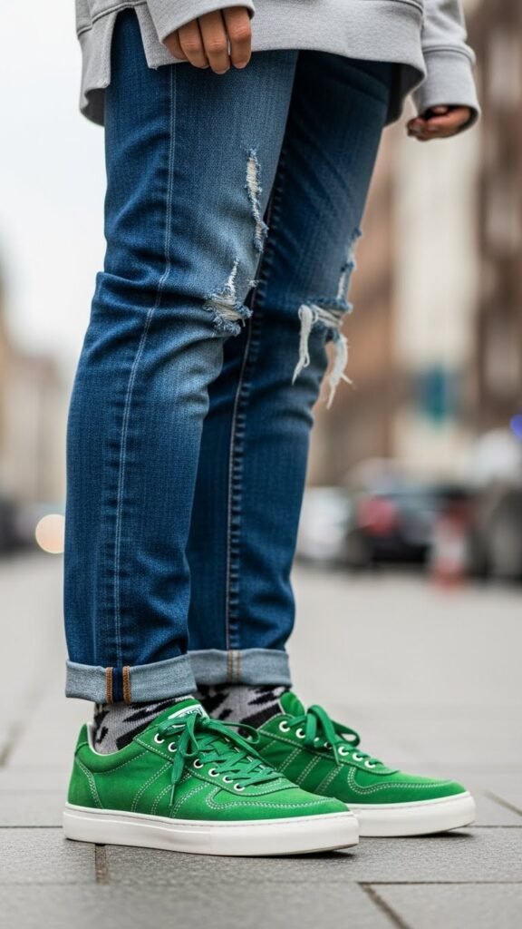Green Sneakers With Casual Outfit