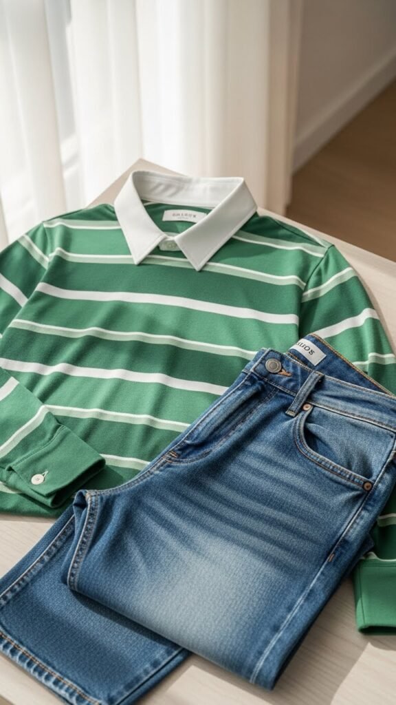 Green Striped Top With Jeans