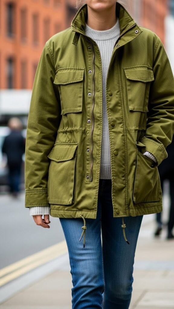 Green Utility Jacket Casual Fit
