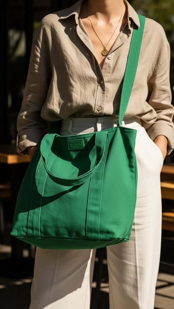 Green Tote With Everyday Outfit