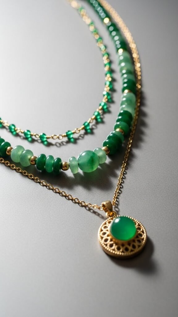 Green Layered Jewelry Stack