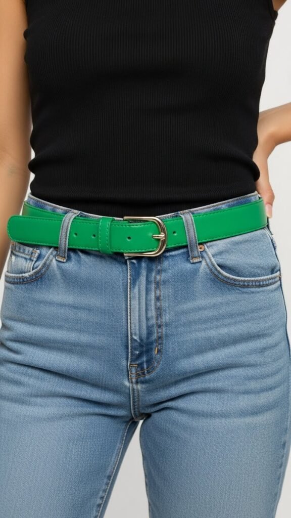 Green Belt Styled With Jeans