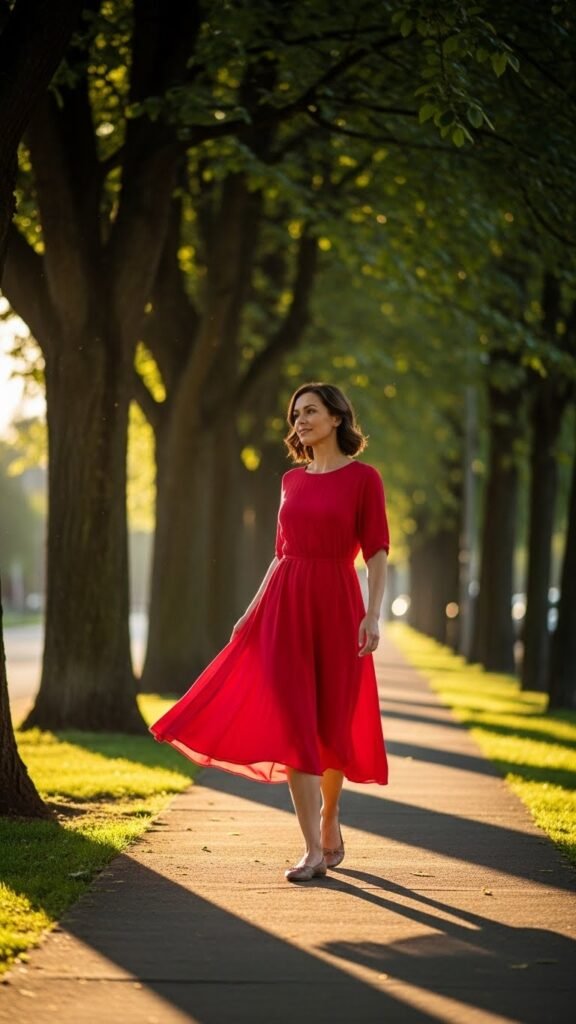 Classic Red Dress with Simple Flats