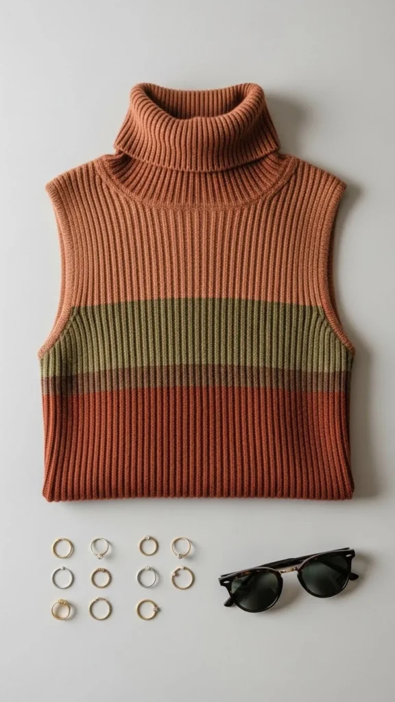 Ribbed Wool Turtleneck Tank
