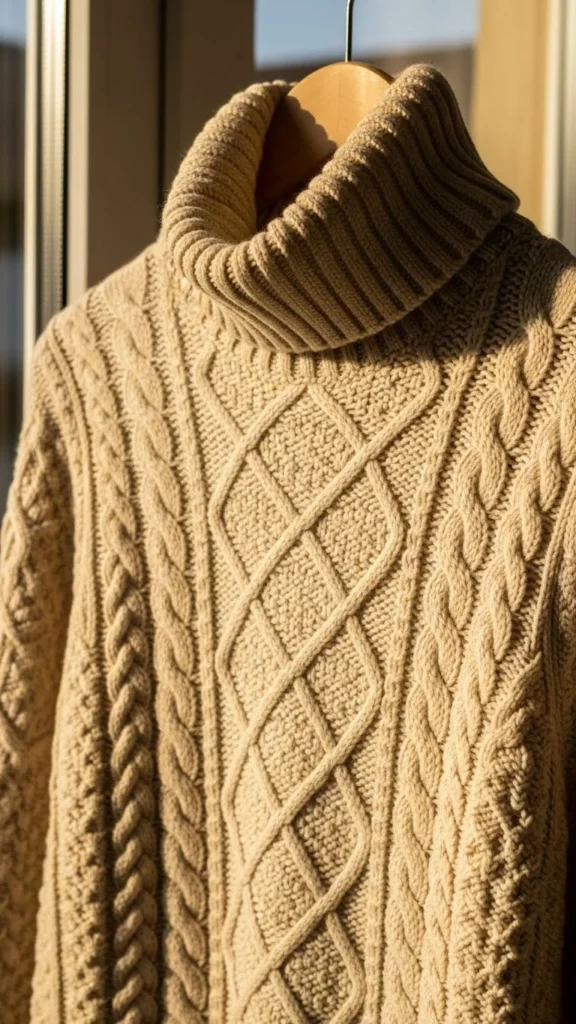 Wool-Blend Cable Knit Turtleneck