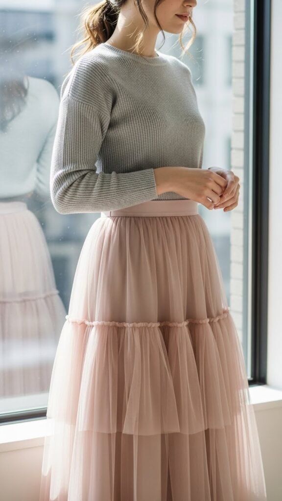 Blush Tulle Skirt With Simple Knit