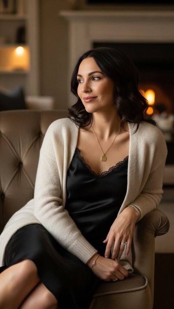 Classic Black Slip Dress with Soft Layers