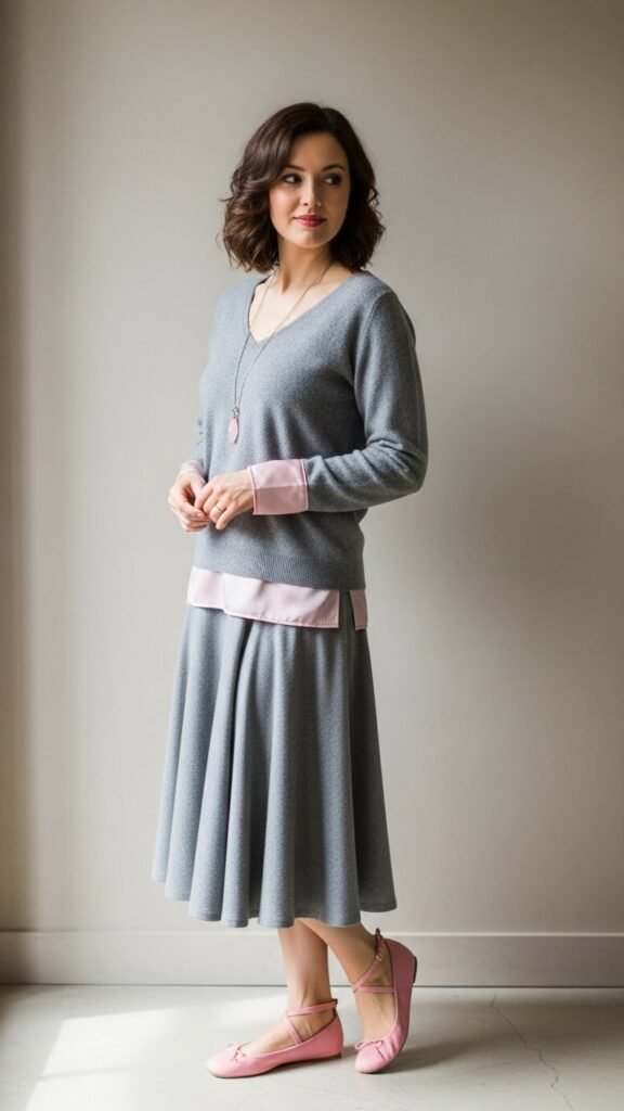 Soft Gray Outfit with Pink Accents