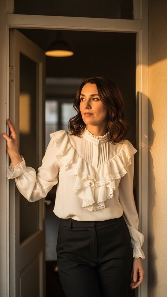 Ruffled Blouse with Simple Pants