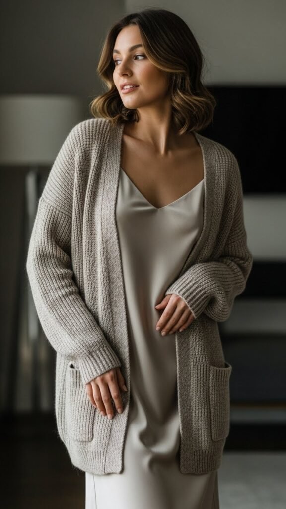 Knit Cardigan Over a Slip Dress