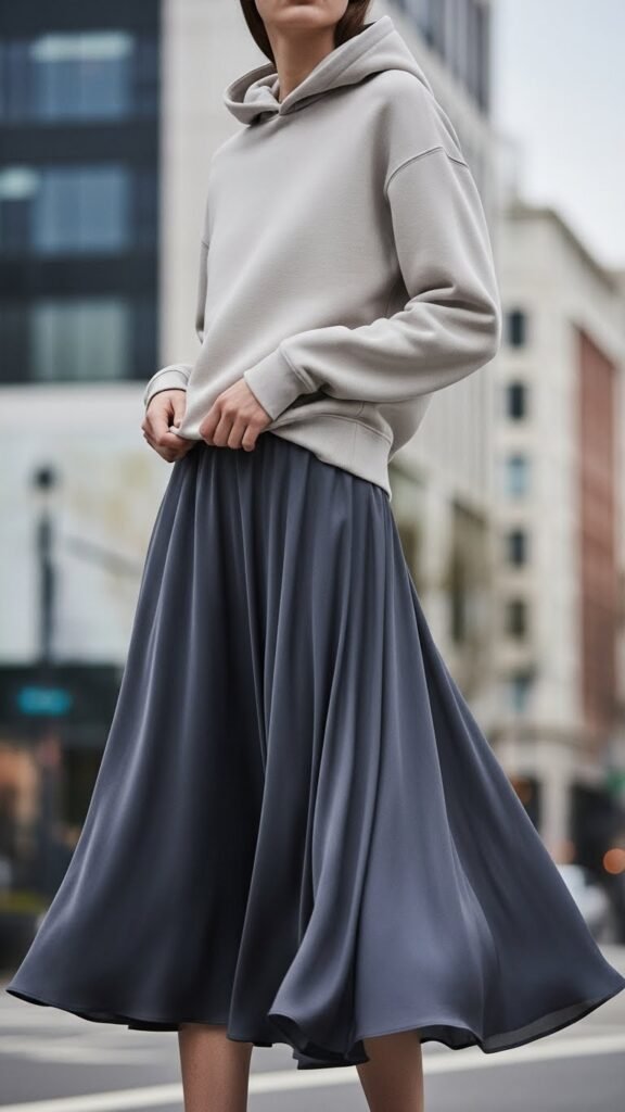 Cozy Hoodie Styled With a Midi Skirt