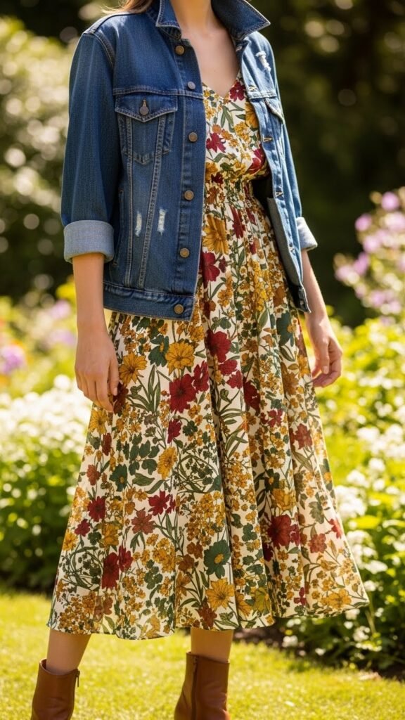  Denim Jacket Over a Floral Dress