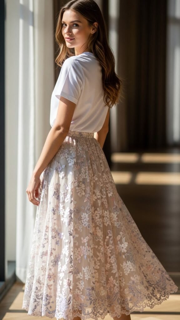 Casual Tee With a Romantic Skirt