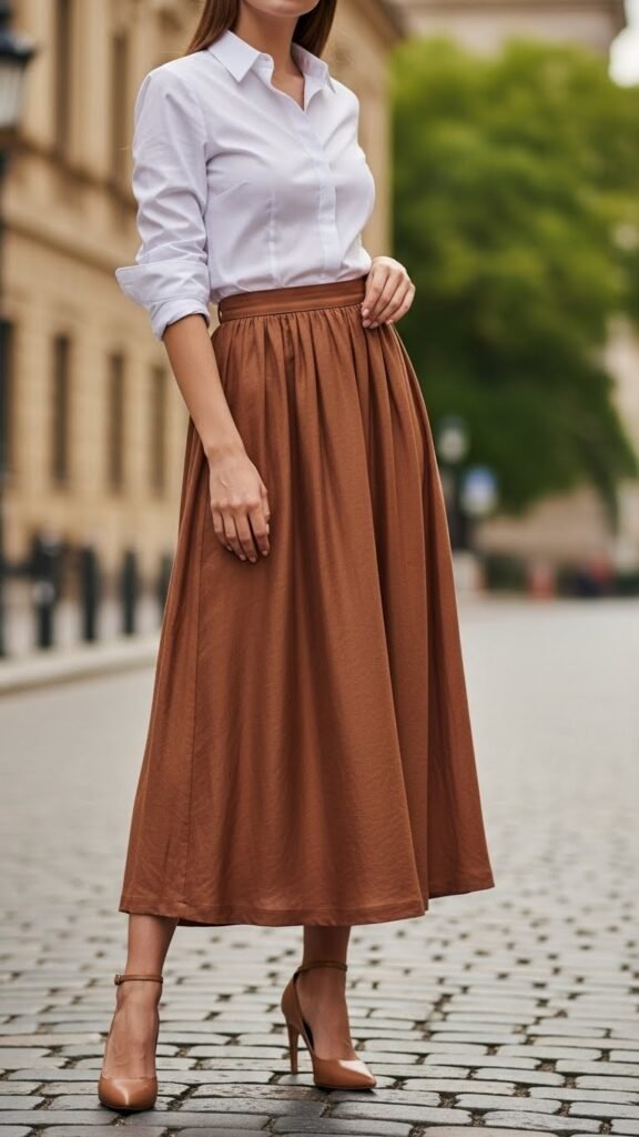 Button-Down Shirt With Midi Skirt
