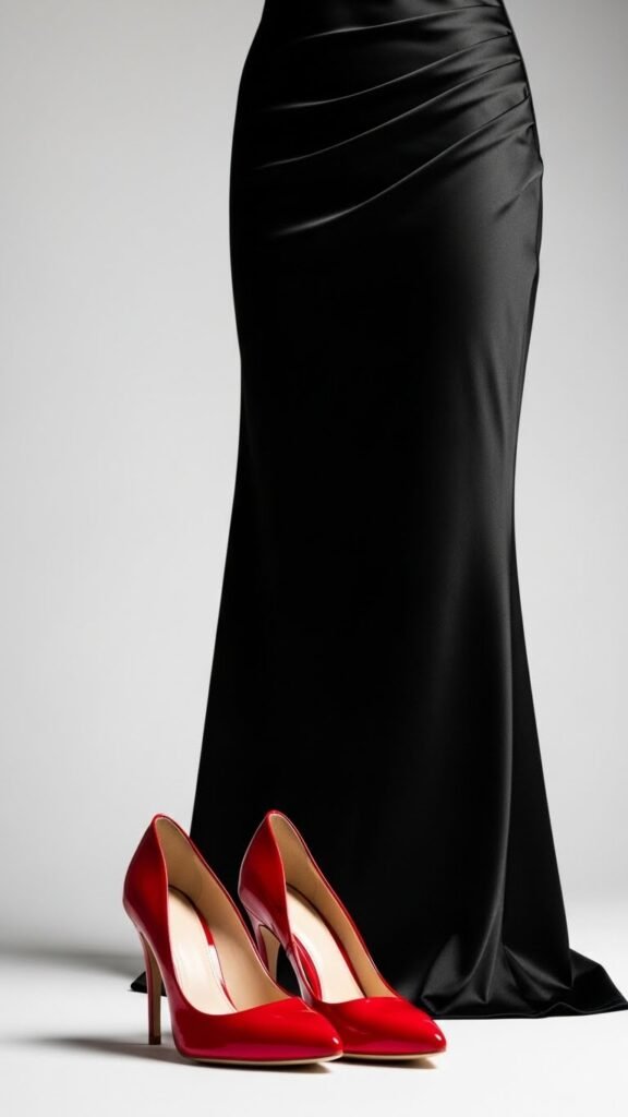 Simple Black Dress With Red Shoes