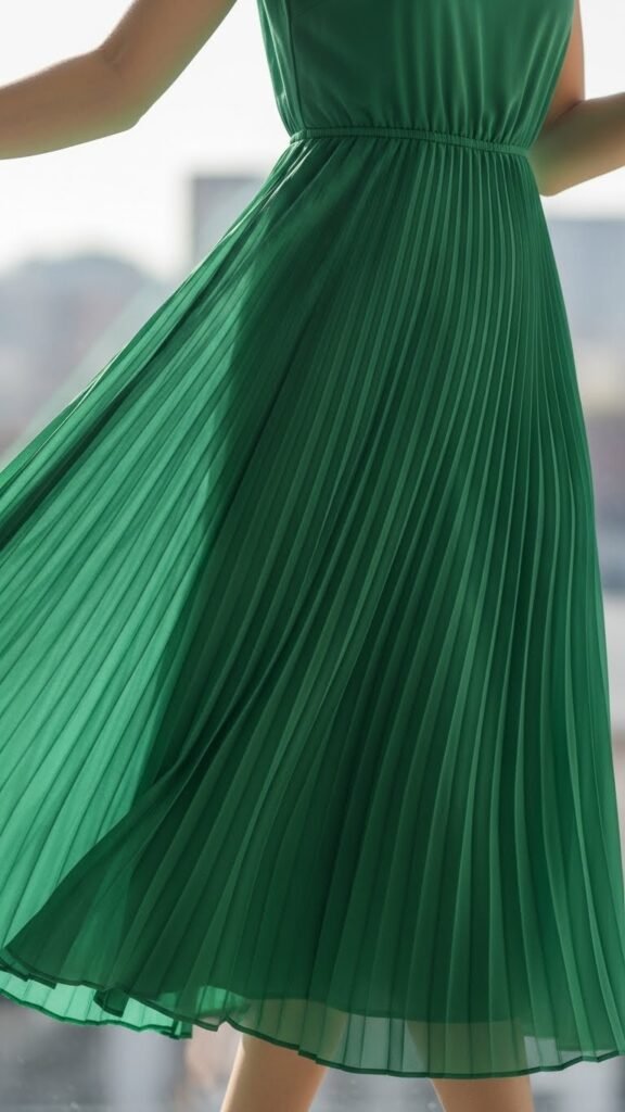 Pleated Green Midi Dress