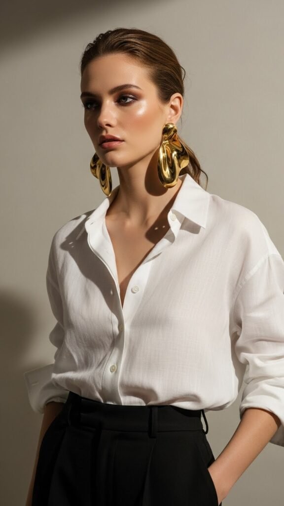 Simple Outfit Styled With Statement Earrings