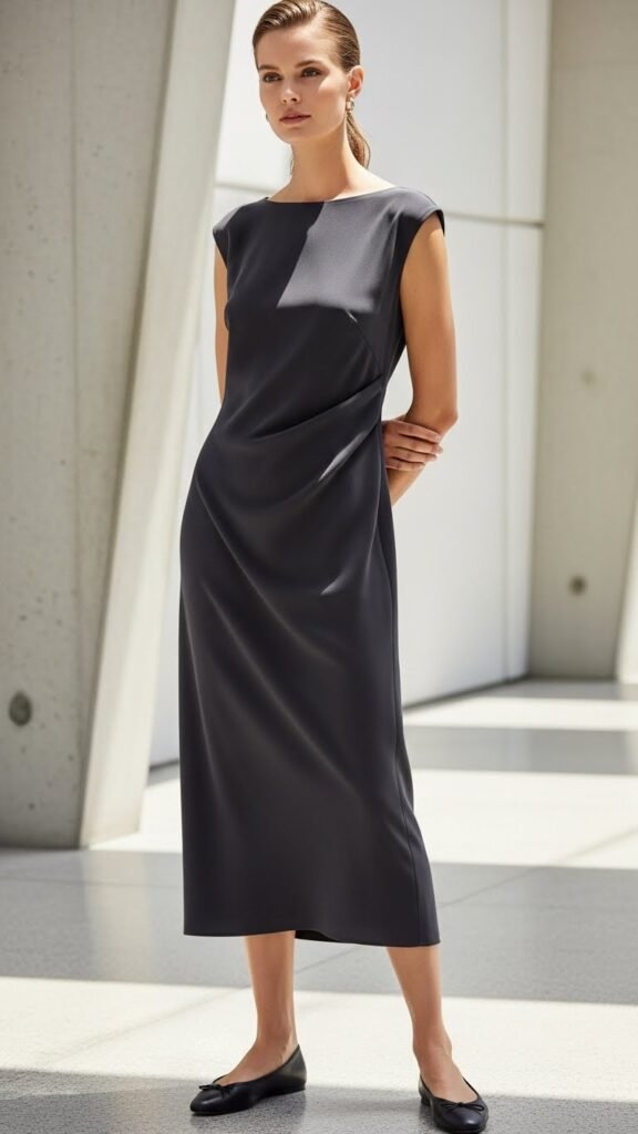 Sleek Midi Dress With Flats