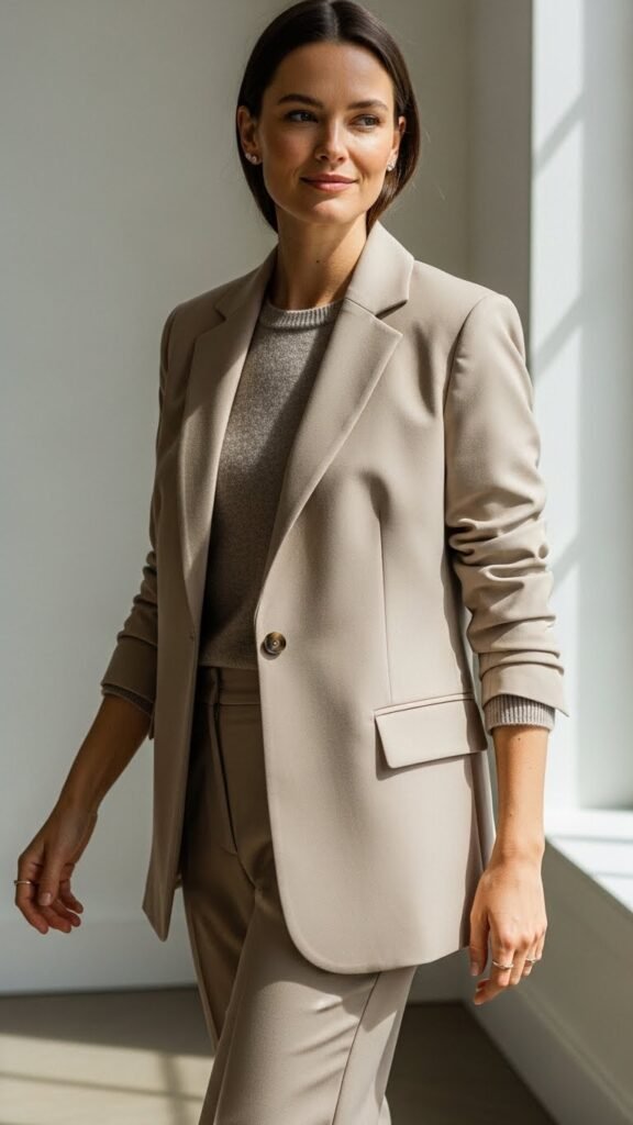Tailored Neutral Blazer and Soft Knit